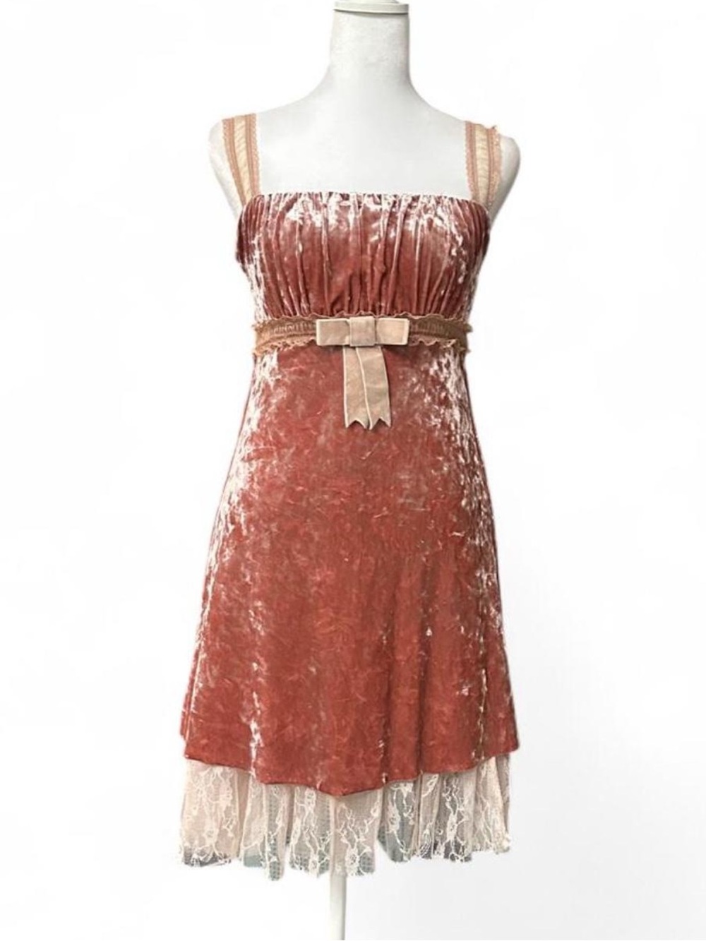 Y2K crushed velvet and lace coquette dress